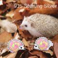 wholesale 925 Sterling Silver Pink Opal Hedgehog Stud Earrings for Women Girls Gifts 3mm Small Minimalist Jewelry Hypoallergenic Safe Nickel Free-0-4