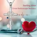 TOUPOP Sterling Silver Birthstone Stethoscope Cross Necklace for Nurse-0-2