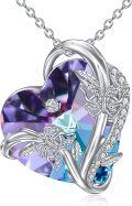 wholesale 925 Sterling Silver Purple Crystal Heart Pendant Necklace w/Butterflies & Bees Jewelry for Women-0-0