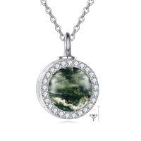 wholesale 925 Sterling Silver Black Onyx & Cubic Zirconia Round Cremation Keepsake Pendant Necklace with Funnel and Fill Tool-Moss Agate