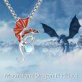 wholesale 925 Sterling Silver Red Enamel Dragon with Blue Opal Stone Pendant Necklace-0-1