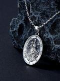 wholesale 925 Sterling Silver Oxidized Saint Peregrine Pray For Us Oval Pendant Necklace-0-4