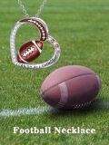 wholesale 925 Sterling Silver Football Pendant Necklace with Red Enamel and Cubic Zirconia Stones for Women-0-1