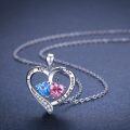 wholesale 925 Sterling Silver Heart-Shaped Pendant with Blue & Pink Crystals Love You To The Moon And Back Necklace for Women-0-1