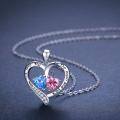 wholesale 925 Sterling Silver Blue Pink Heart Cz Mother Daughter Necklace Birthday Gift-0-1