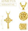 wholesale Gold 925 Sterling Silver Celtic Cross Pendant on Rolo Chain - Irish Knot Protection Jewelry for Men (24)-0-1