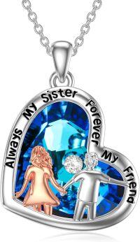 wholesale 925 Sterling Silver Blue Crystal Heart Pendant Necklace for Sisters Forever My Friend s-1-Gift For Sister