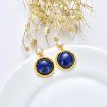 wholesale 18K Gold Plated Sterling Silver Blue Lapis Lazuli & Freshwater Pearl Dangle Earrings-0-2