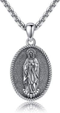 wholesale 925 Sterling Silver Virgin Mary Pendant Necklace with Chain - Catholic Christian  for Women and Men-Santa Muerte small