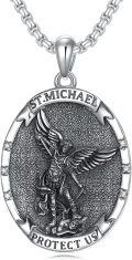 wholesale 925 Sterling Silver Saint Michael Pendant with Cubic Zirconia and Chain for Men-0-0