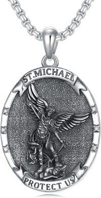 wholesale 925 Sterling Silver Saint Michael Pendant with Cubic Zirconia and Chain for Men-A-St Michael