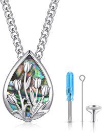 wholesale 925 Sterling Silver & Abalone Shell Tulip Memorial Urn Necklace for Ashes, Eternal Love Cremation Jewelry, Adjustable Chain, Gift Packaging-Tulip