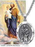 wholesale 925 Sterling Silver St Joseph Medal Necklace with Cross and 24 Chain - Catholic Prayer Gift for Men Women Boys Girls-0-1