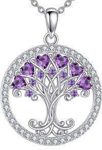 wholesale 925 Sterling Silver Birthstones Tree of Life Necklace for Women Anniversary Birthday Christmas Wedding Jewelry for Wife Sister-02-Feb-Amethyst