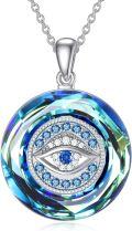 wholesale 925 Sterling Silver Round Blue Crystal Evil Eye Pendant Necklaces for Women Gifts-0-0