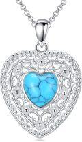 wholesale 925 Sterling Silver 925 Blue Turquoise Heart Shaped Pendant Necklace for Women-0-0