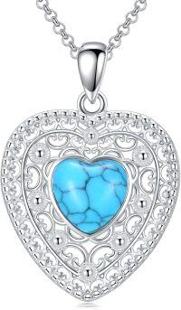 wholesale 925 Sterling Silver 925 Blue Turquoise Heart Shaped Pendant Necklace for Women-Double Heart
