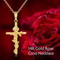 wholesale 14K Gold (AU585) & Rose Flower Cross Pendant Necklace - 16 Rolo Chain, 2.86g, Gift Box-0-4