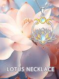 wholesale 925 Sterling Silver Lotus Flower Pendant Necklaces Moonstone s for Her-0-3
