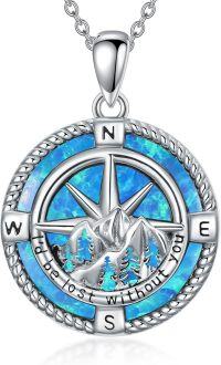 wholesale Sterling Silver Stone Owl Compass Necklace Graduation Gift for Women-A_Compass Blue Opal