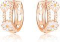 wholesale Rose Gold 925 Sterling Silver Daisy Huggie Hoop Earrings - Floral Jewelry for Women-0-0