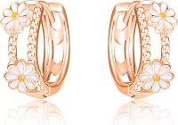 wholesale Rose Gold 925 Sterling Silver Daisy Huggie Hoop Earrings - Floral Jewelry for Women-Rose Gold