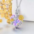wholesale 925 Sterling Silver Heart Shaped Sunflower and Hummingbird Memorial Keepsake Urn Necklace with Blue Crystal Stone - Cremation Jewelry for Ashes Holder Pendant-0-2