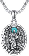 wholesale 925 Sterling Silver Turquoise St. Medal Pendant Necklace  for Men & Women Religious Jewelry-0-0