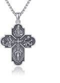 wholesale 925 Sterling Silver Obsidian & Malachite Saint Michael Celtic Cross Pendant for Men's Jewelry Necklaces-0-0