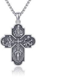 wholesale 925 Sterling Silver Obsidian & Malachite Saint Michael Celtic Cross Pendant for Men's Jewelry Necklaces-Four Way Cross