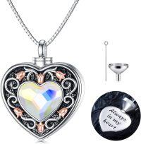 wholesale TOUPOP Rose Flower Urn Necklace For Ashes Heart Crystal Cremation Jewelry For Ashes Flower Memorial Necklace For Girls Women Human Ashes Sterling Silver Urn Necklace For Ashes (ab) -undefined