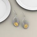 wholesale 925 Sterling Silver Oval Sunflower Dangle Leverback Earrings Gold Plated 3D Floral Design-0-5