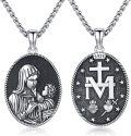 wholesale 925 Sterling Silver Oval Saint Christopher Jesus Virgin Mary Angel Pendant Necklace  Religious Medal Amulet  for Women Men Boys Girls Kids-0-0