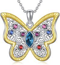 wholesale 925 Sterling Silver Multicolor CZ Butterfly Pendant Necklace for Women-Yellow