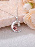 wholesale 925 Sterling Silver Crescent Moon Red Enamel Roses Butterfly Charm Pendant Necklace-0-4