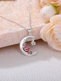 wholesale 925 Sterling Silver Crescent Moon Red Enamel Roses Butterfly Charm Pendant Necklace-0-4