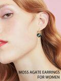 wholesale Gold 14k Green Moss Agate Leverback Drop Dangle Earrings for Women-0-3