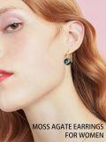 wholesale Gold 14k Green Moss Agate Leverback Drop Dangle Earrings for Women-0-3