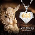 wholesale 925 Sterling Silver Angel Number 444 Heart Wings Pendant with Cubic Zirconia on 18+2 Chain-0-4