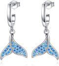 wholesale 925 Sterling Silver Mermaid Tail Blue Crystal Huggie Hoop Earrings for Women-0-0