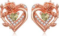 wholesale 925 Sterling Silver Rose Heart Birthstone Stud Earrings for Women-08 Aug - Peridot