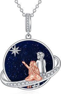 wholesale 925 Sterling Silver Angel and Planet Design Blue Glittery Stone Pendant Necklace for Women's Gifts-Blue