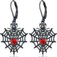wholesale Hypoallergenic 925 Sterling Silver Black Spider Web Heart Drop Earrings Gothic Gift-Spider