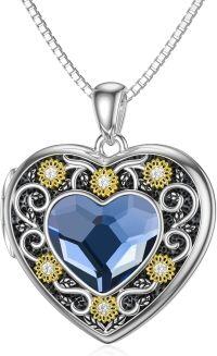 wholesale TOUPOP Sunflower Sunflower Heart Locket Necklace That Holds Pictures Photo With Blue Crystal Memorial Locket Jewelry For Women -undefined