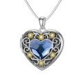 TOUPOP Sterling Silver Blue Crystal Sunflower Photo Locket Necklace-0-0