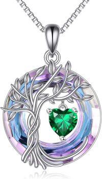 wholesale Sterling Silver Crystal Tree of Life Necklace for Women-05-May-Emerald