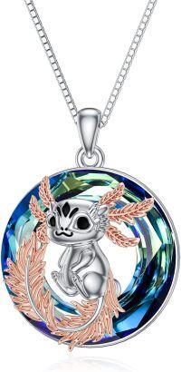 wholesale 925 Sterling Silver Blue Crystal Squirrel Pendant Necklace Gemstone s for Women Girls-Axolotl