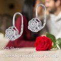wholesale 925 Sterling Silver Rose Flower Leverback Drop Dangle Hook Studs Earring Gift Set for Women Girls Friendship Birthday Anniversary Christmas Present Ideas 3 Pairs Pack-0-3