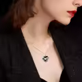 wholesale 925 Sterling Silver Heart-Shaped Rose and Skull Charm Necklace with Black Crystals-0-3