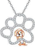 wholesale 925 Sterling Silver Paw Print with Gold Dog Charm Pendant Necklace for Women - Cute Animal -0-0